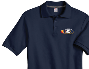 Men's/Unisex Navy Cotton Piqué Polo Shirt with USW 1944 colour logo