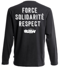 Men's/Unisex Black Long Sleeves T-shirt Fist "Force, Solidarité, Respect"