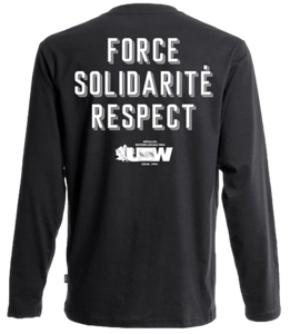 Men's/Unisex Black Long Sleeves T-shirt Fist "Force, Solidarité, Respect"