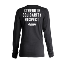 Women's Black Long Sleeves T-shirt Fist "Strength, Solidarity, Respect"