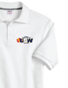 Men's/Unisex White Cotton Piqué Polo Shirt with USW 1944 colour logo