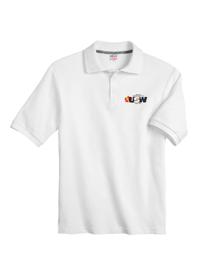 Men's/Unisex White Cotton Piqué Polo Shirt with USW 1944 colour logo