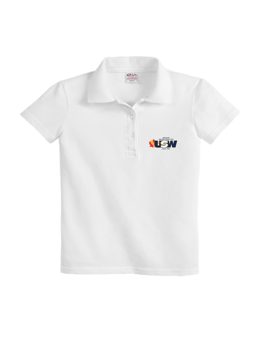 Women's White Cotton Piqué Polo Shirt with USW 1944 colour logo